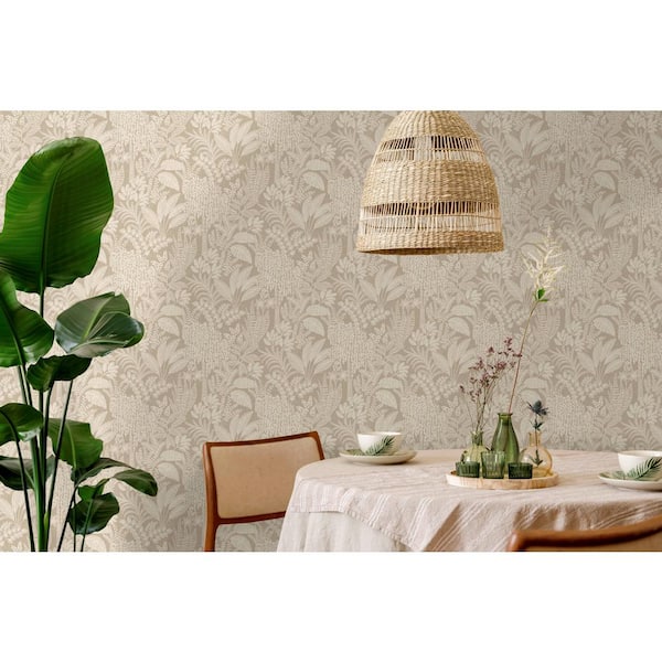 Taupe Botanical Oasis Print Non Woven Non-Pasted Textured Wallpaper 57 Sq. Ft.