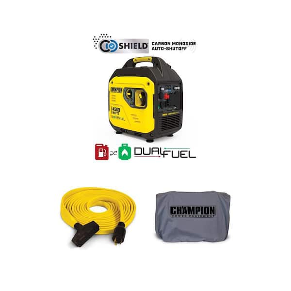 4500/3250-Watt Dual Fuel Inverter Generator with CO Shield, 25 ft. 30 Amp Extension Cord and Storage Cover Combo