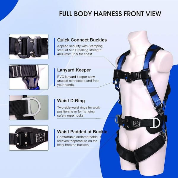 KIWDZFU Premium Safety Harness with Shock Absorbing Lanyard Vented