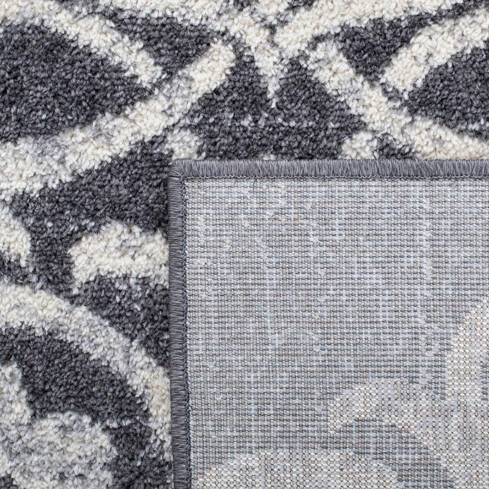 Charcoal and Ivory Floral High Pile Runner Rug