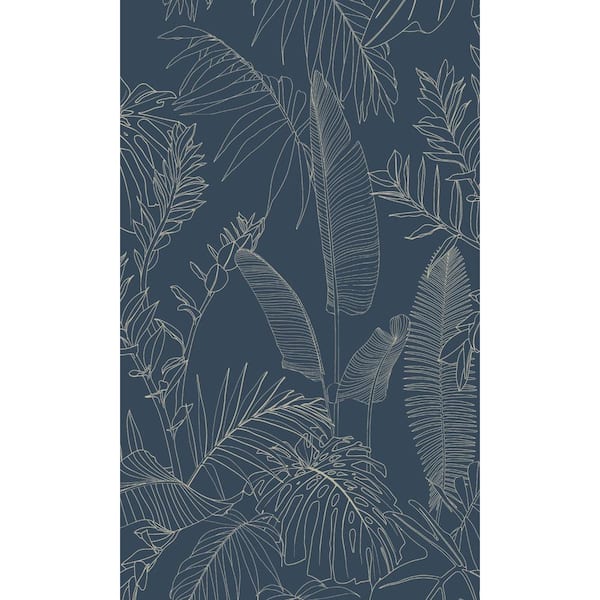 Walls Republic Dark Blue Tropical Leaves Botanical Printed Non-Woven Non-Pasted Textured Wallpaper 57 sq. ft.