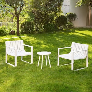 White 3-Piece Resin Plastic Patio Conversation Deep Seating Set with Coffee Table