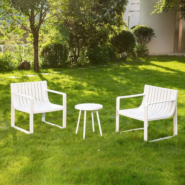 Werph White 3-Piece Resin Plastic Patio Conversation Deep Seating Set with Coffee Table