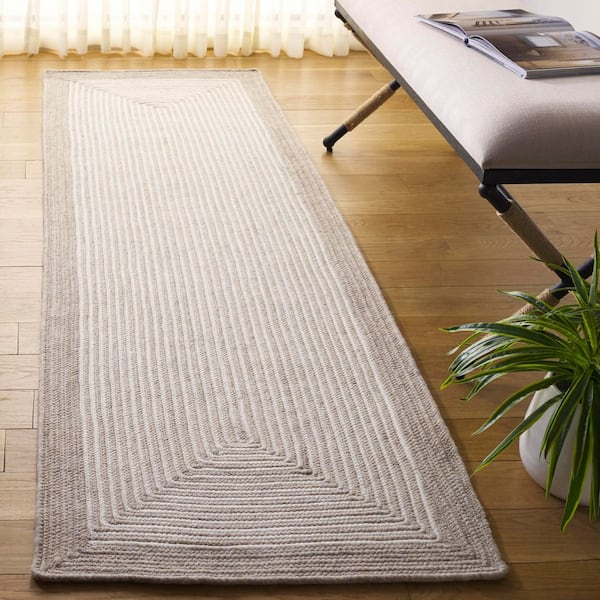 Braided Beige/Ivory 2 ft. x 8 ft. Beige/Ivory Striped Runner Rug