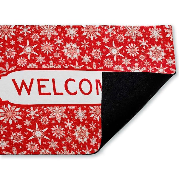 Welcome Red Snowflake Fractals Red 18 in. x 30 in. Polyester Non-Slip Outdoor Door Mat