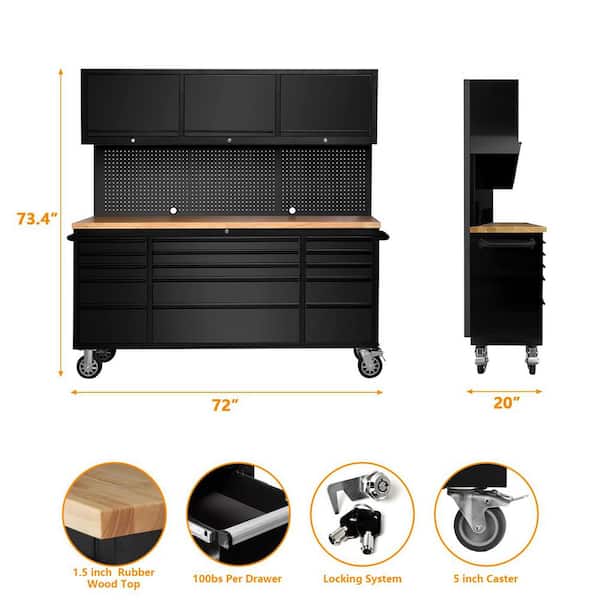 Garvee 72 in. W x 18 in. D Heavy Duty 15-Drawer Mobile Workbench