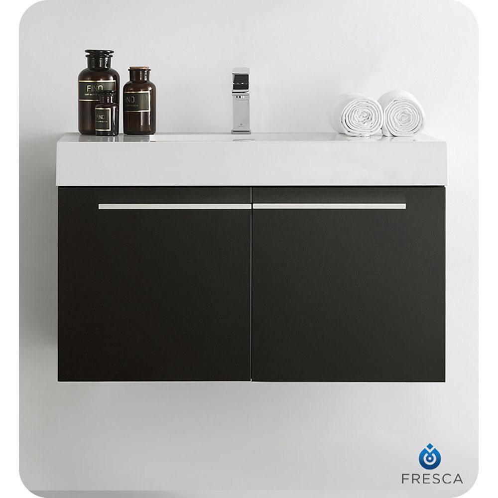 Sleek Black 35" Modern Wall-Mounted Vanity with Integrated Sink