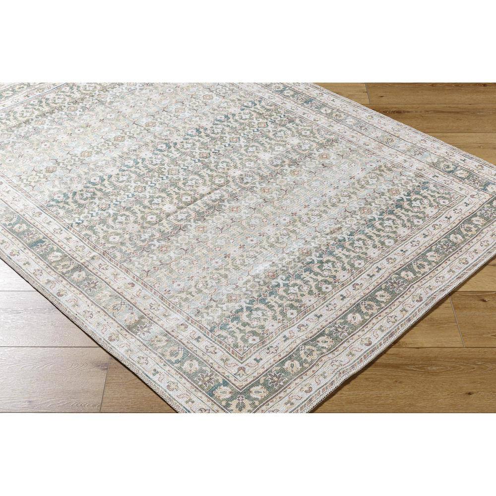 Rainier Green and Gray Washable Synthetic Area Rug, 3'3" x 4'11"