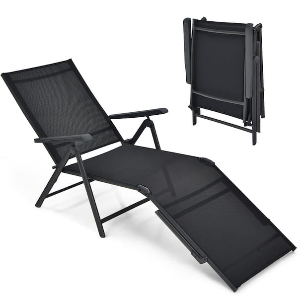 Costway Folding Metal Outdoor Chaise Lounge Chair Portable Reclining Lounger Beach in Black