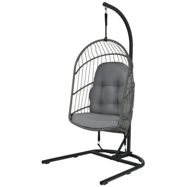 Alpulon Wicker Hanging Patio Swing Egg Chair with Stand and Cushion