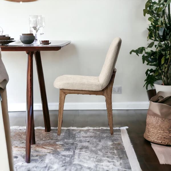 HomeRoots Cream And Brown Upholstered Fabric Side Chair
