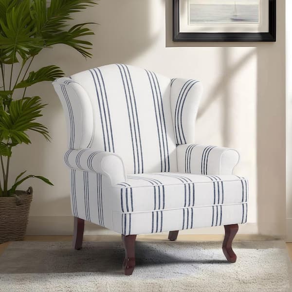 Uixe Mid-Century Retro Style Stripe Navy Linen Upholstered