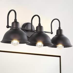 Frisco 26.5 in. 3-Light Farmhouse Industrial Iron Shade Vanity Light, Oil Rubbed Bronze