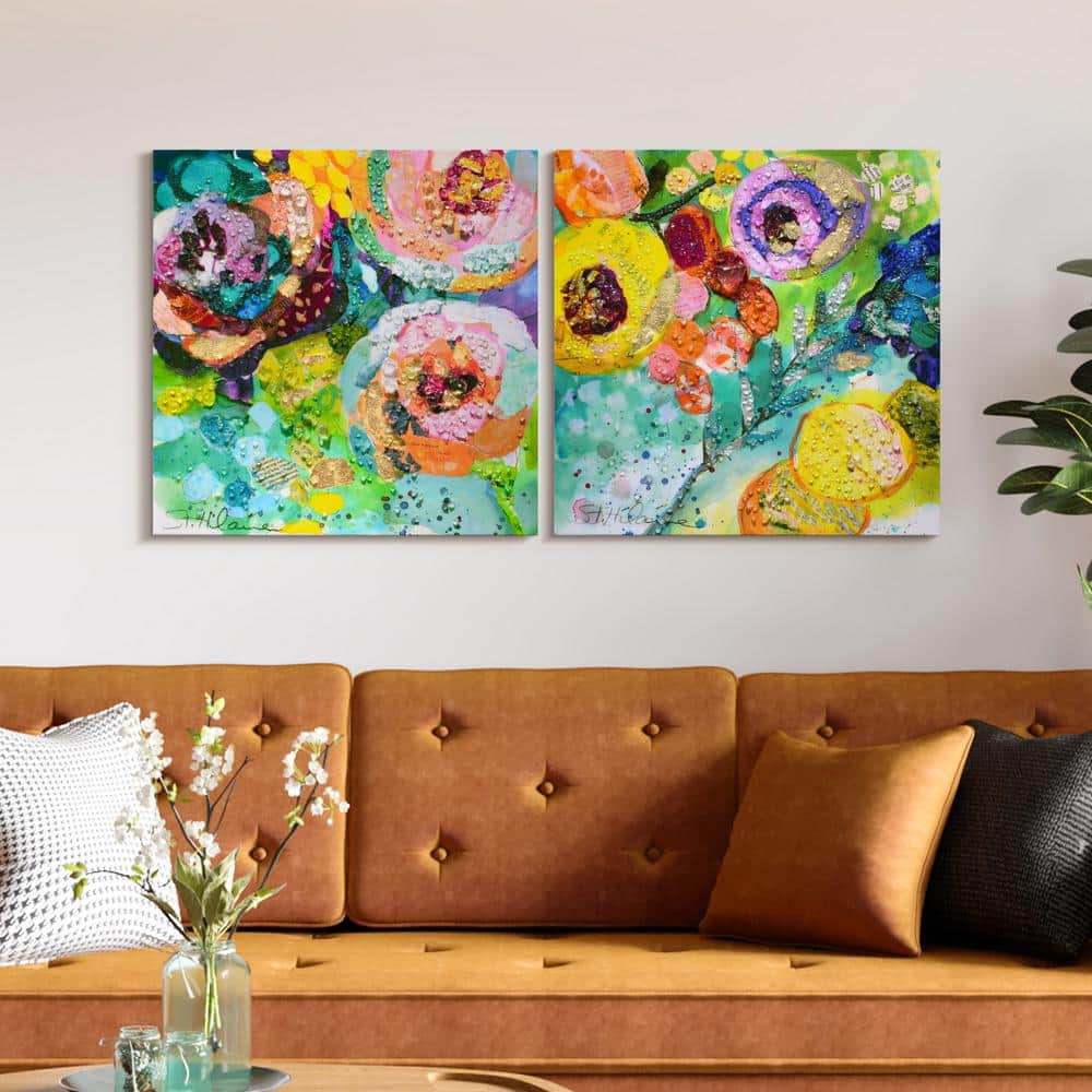 Floral Radiance I & II Colorful Abstract Canvas Wall Art Set