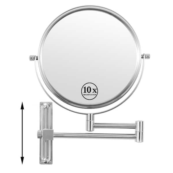 8 in. W x 8 in. H Round 1X/10x Magnifying Height Adjustable Telescopic Wall Bathroom Makeup Mirror in Chrome