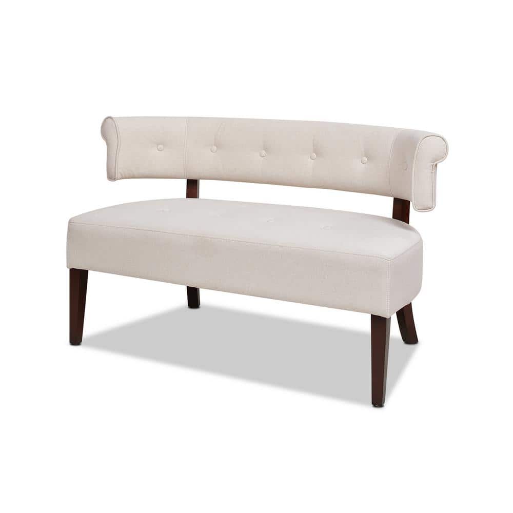 Jared Cream Tufted Pine Wood Roll Arm Settee Bench