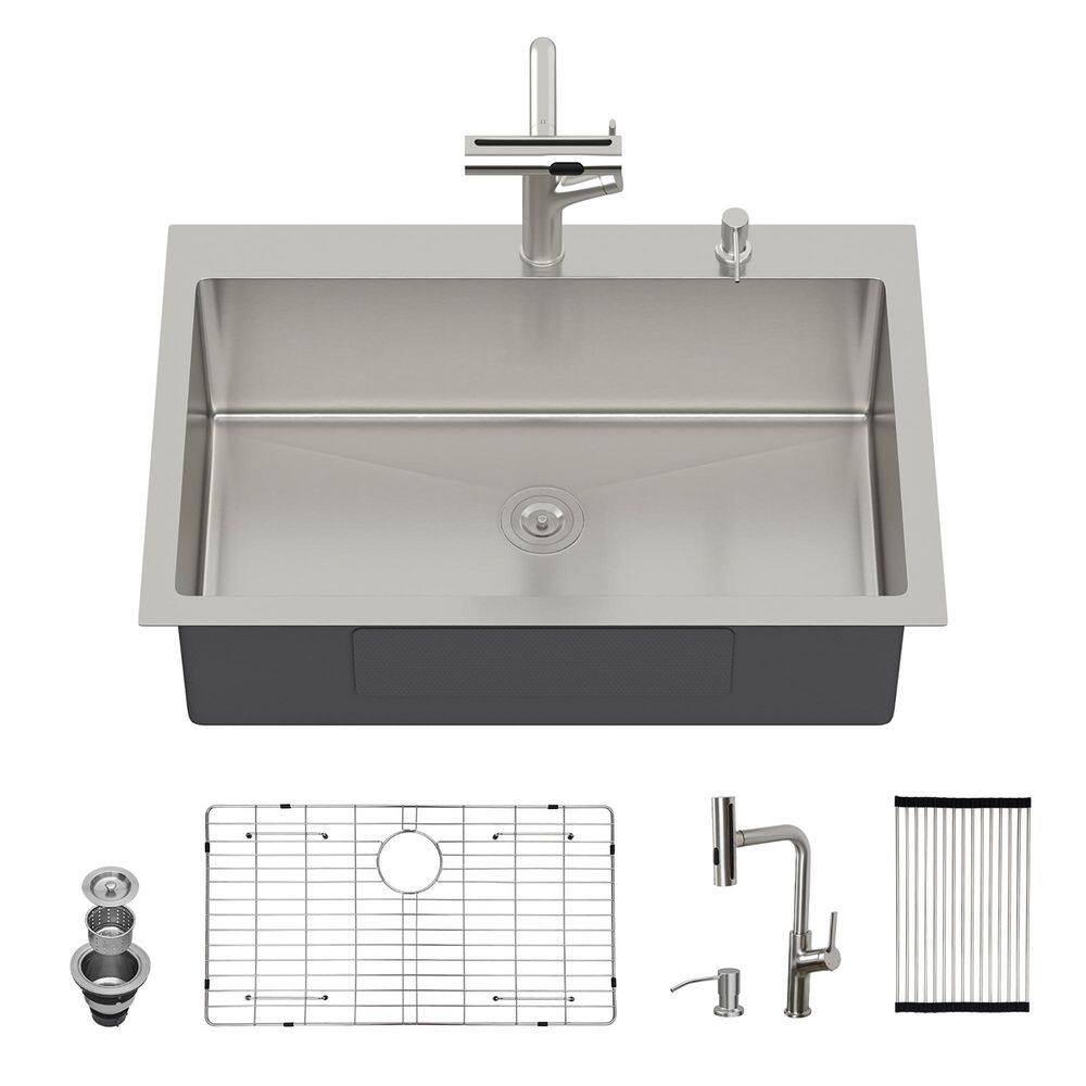 33 in. Drop-in Single Bowl 16-Gauge Brushed Nickel Stainless Steel Kitchen Sink with Faucet and Soap Dispenser price history on PriceWatchPro