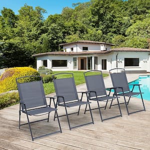 Gray Foldable Metal Outdoor Dining Chair (4-Pack)