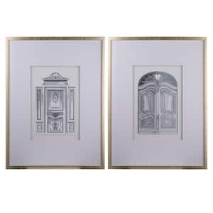 Framed White, Gold Pencial Architectural Wall Art (Set of 2)