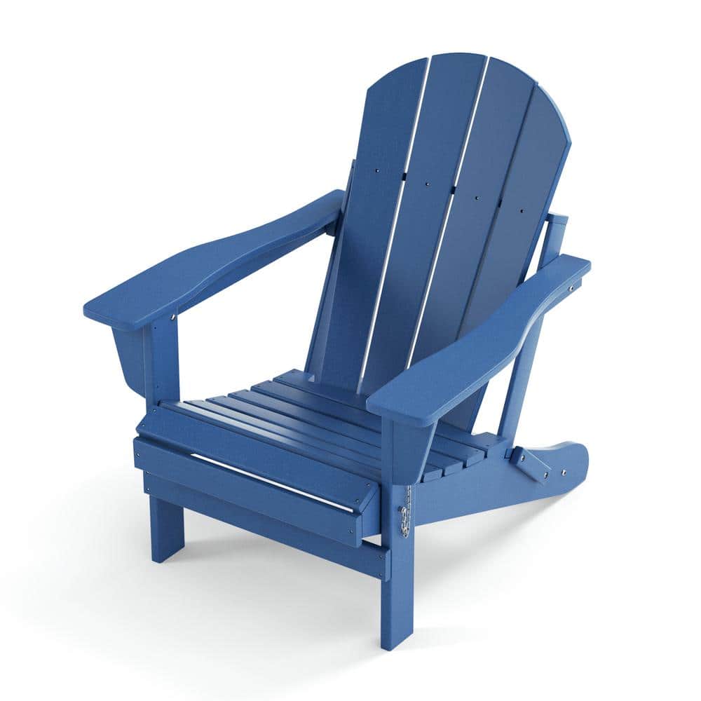 Navy Blue Folding Adirondack Chair, Outdoor Chairs All-Weather Proof HDPE R