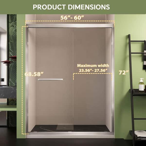 56-60 in.W x 72 in.H Framed Double Sliding Shower Door,1/4 in