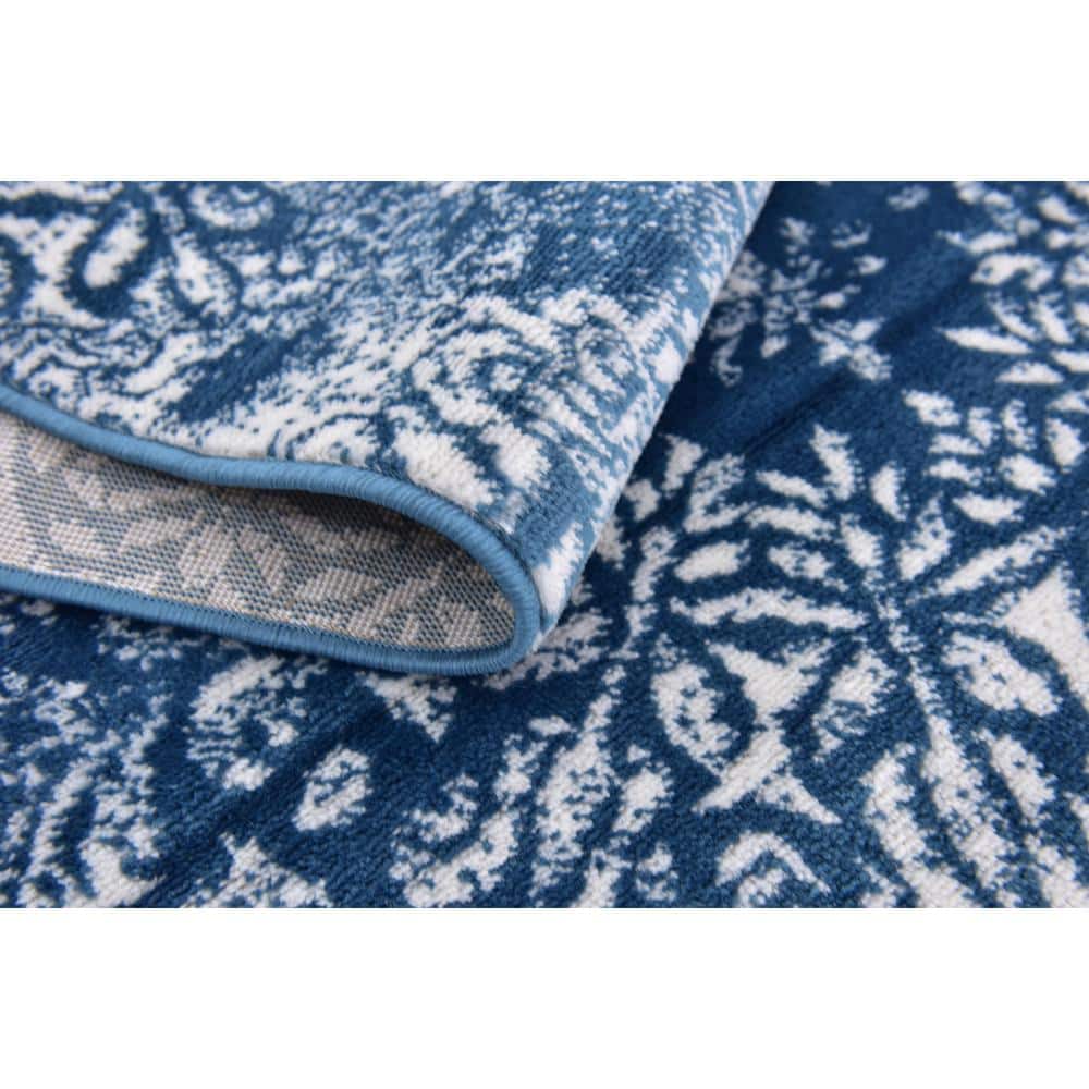 Sofia Grand Blue and White Square Synthetic Area Rug