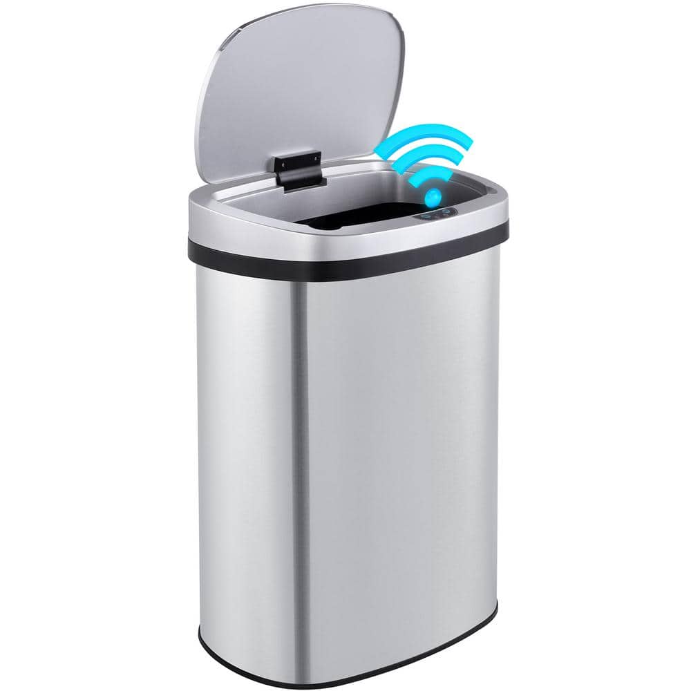 Innovaze 13 Gal. Stainless Steel Oval Motion Sensor Trash Can for Kitchen and Office