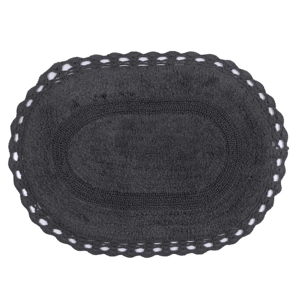 HOME WEAVERS INC Hampton Crochet Reversible 100% Cotton Bath Rug Set, 17x24 Rectangle, Gray
