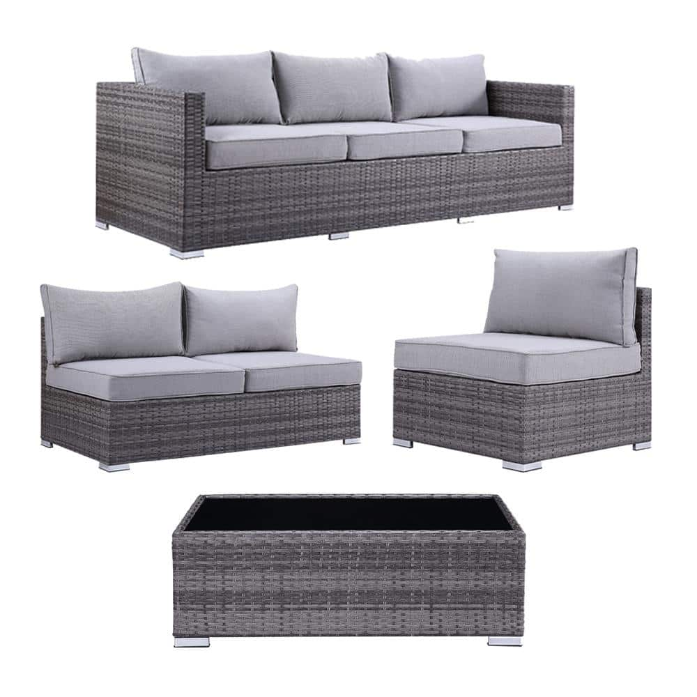 Acme Furniture Greeley Gray Wicker Outdoor Chaise Lounge with Gray Cushions  OT01091 - The Home Depot