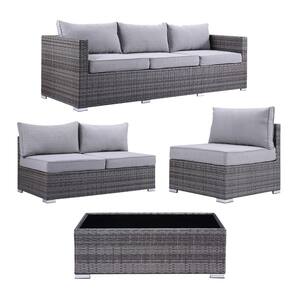 Greeley Gray Wicker Outdoor Chaise Lounge with Gray Cushions