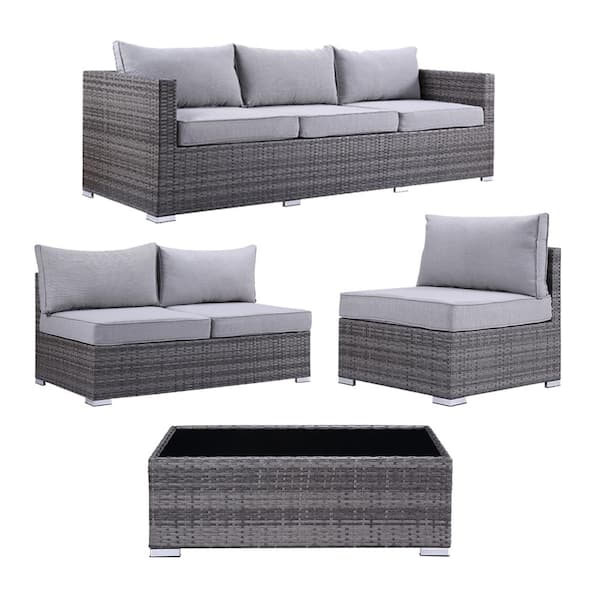Acme Furniture Greeley Gray Wicker Outdoor Chaise Lounge with Gray Cushions