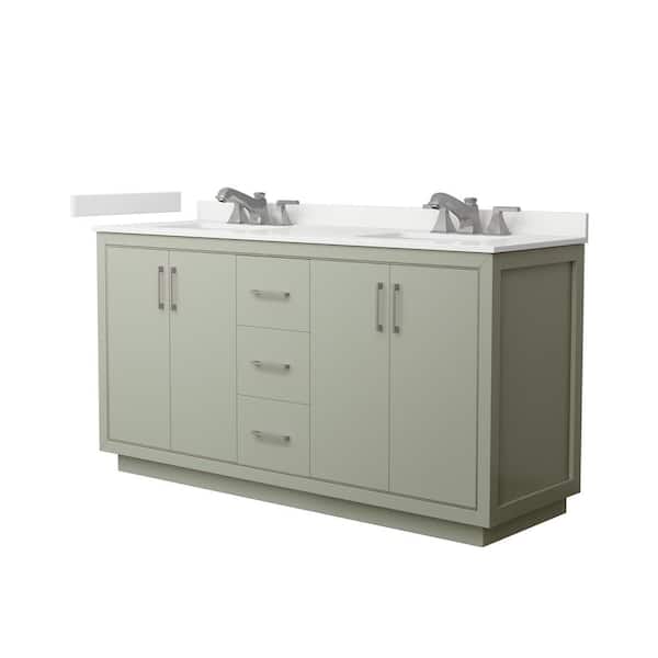 Wyndham Collection Icon 66 in. W x 22 in. D x 35 in. H Double Bath Vanity in Light Green with White Quartz Top