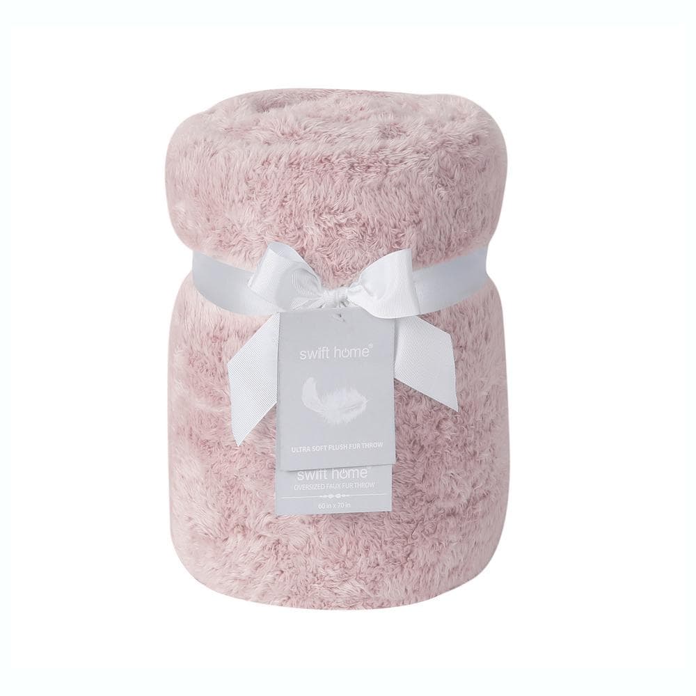 Rose Oversized Cotton Candy Soft Faux Fur Throw Blanket