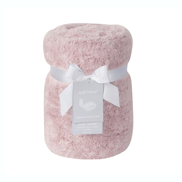 swift home 60 in. x 70 in. Rose Super Plush High Pile Faux Fur