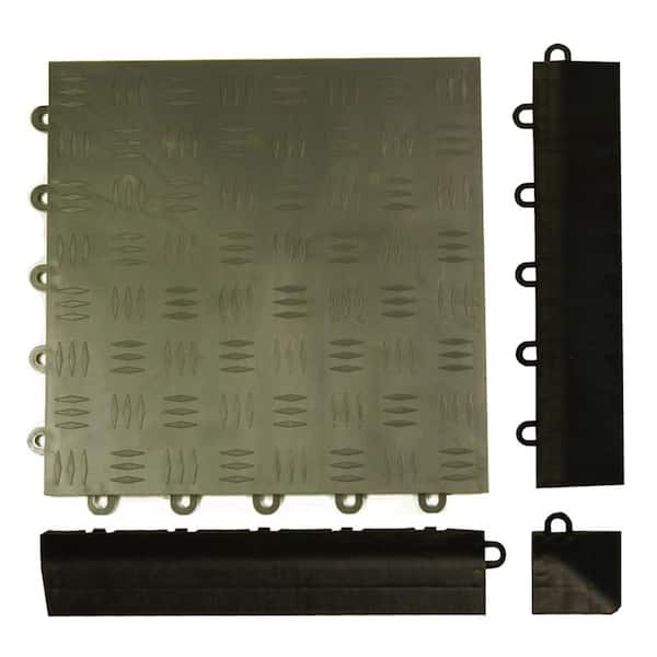 Greatmats Click Tile Black 2-3/8 in. x 12.14 in. x 5/8 in. Male Border Ramp without Loops (Case of 4)