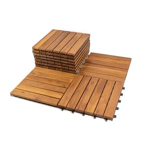 12 in. x 12 in. Acacia Wood Interlocking Flooring Deck Tile Brown 6 Slats (10-Pack)