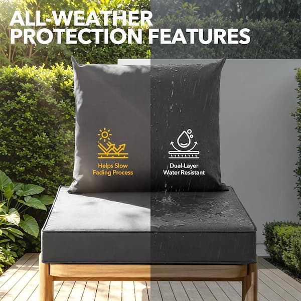 homfan Gray Water-Resistant Outdoor Chair Cushions Outdoor Deep