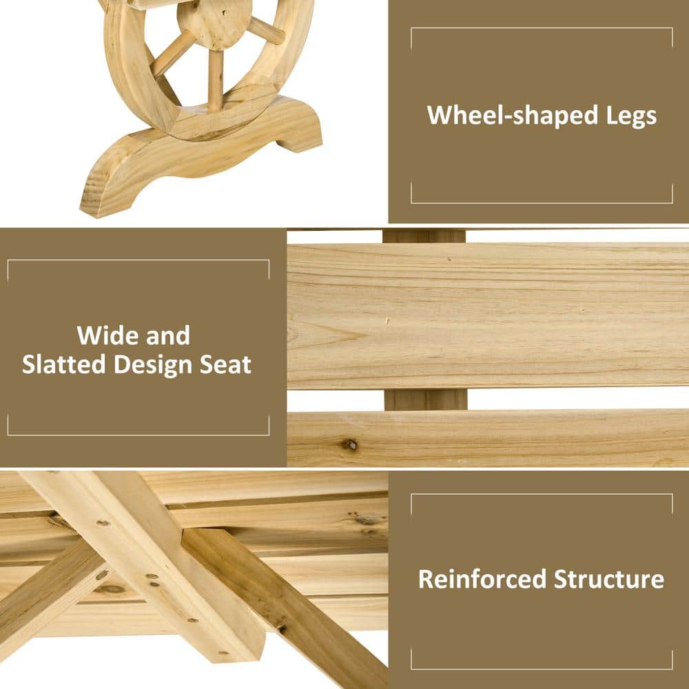 Natural Wood Wagon Wheel 2-Person Garden Bench