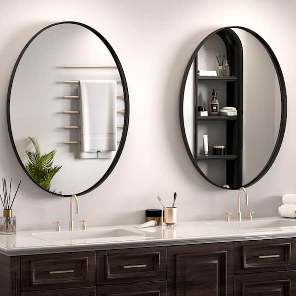 22 in. W x 30 in. H Medium Oval Stainless Steel Mirror Bathroom Mirror Vanity Mirror Decorative Mirror in Brushed Black