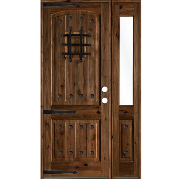 Krosswood Doors 56 in. x 96 in. Mediterranean Knotty Alder Left-Hand/Inswing Clear Glass Provincial Stain Wood Prehung Front Door w/RHSL