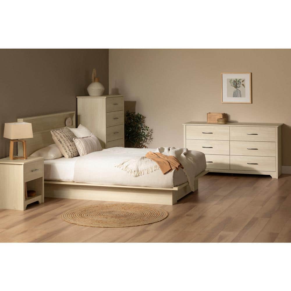 Bleached Oak Full Size Platform Bed with Drawer