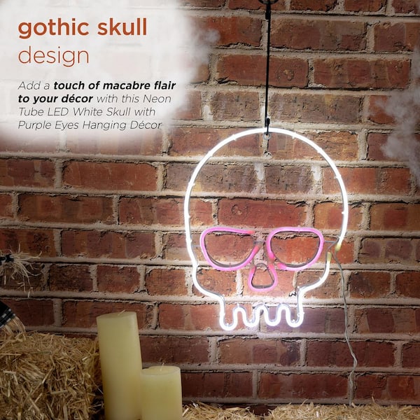 Alpine Corporation Neon Tube LED White Skull with Purple
