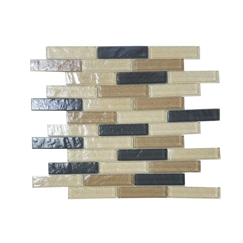 Geo Cream and Black 13 in. x 13 in. Brick Textured Glass Wall and Pool Mosaic Tile (10 sq. ft./Case) price history on PriceWatchPro