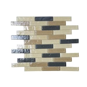 Southwestern Style Tan & Black Brick Mosaic 1 in. x 4 in. Textured Glass Wall and Pool Tile (11.52 sq. ft./Case)