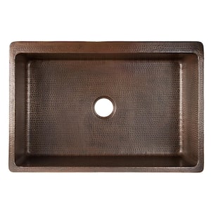 All-in-One Dual Mount Copper 33 in. Single Bowl Scroll Kitchen Sink with Faucet in Oil Rubbed Bronze and Nickel