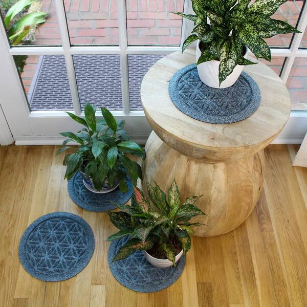 Bungalow Flooring "Waterhog Flower of Life Bluestone 12 in. x 12 in.  Polyester Rubber Indoor/Outdoor Plant Trivet Floor Mat (Set of 4)" 20940581