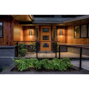 River Path 23 in. 1-Light Textured Black Outdoor Light Integrated LED Wall Sconce with Clear Seeded Glass (1-Pack)