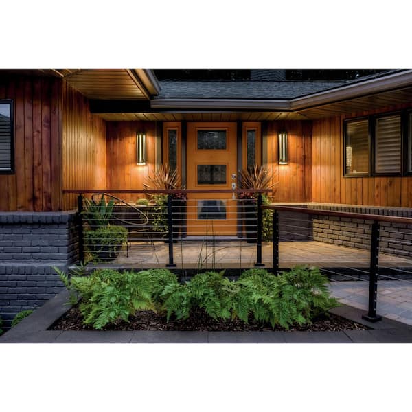 River Path 23 in. 1-Light Textured Black Outdoor Hardwired Wall Lantern Sconce with Integrated LED (1-Pack)