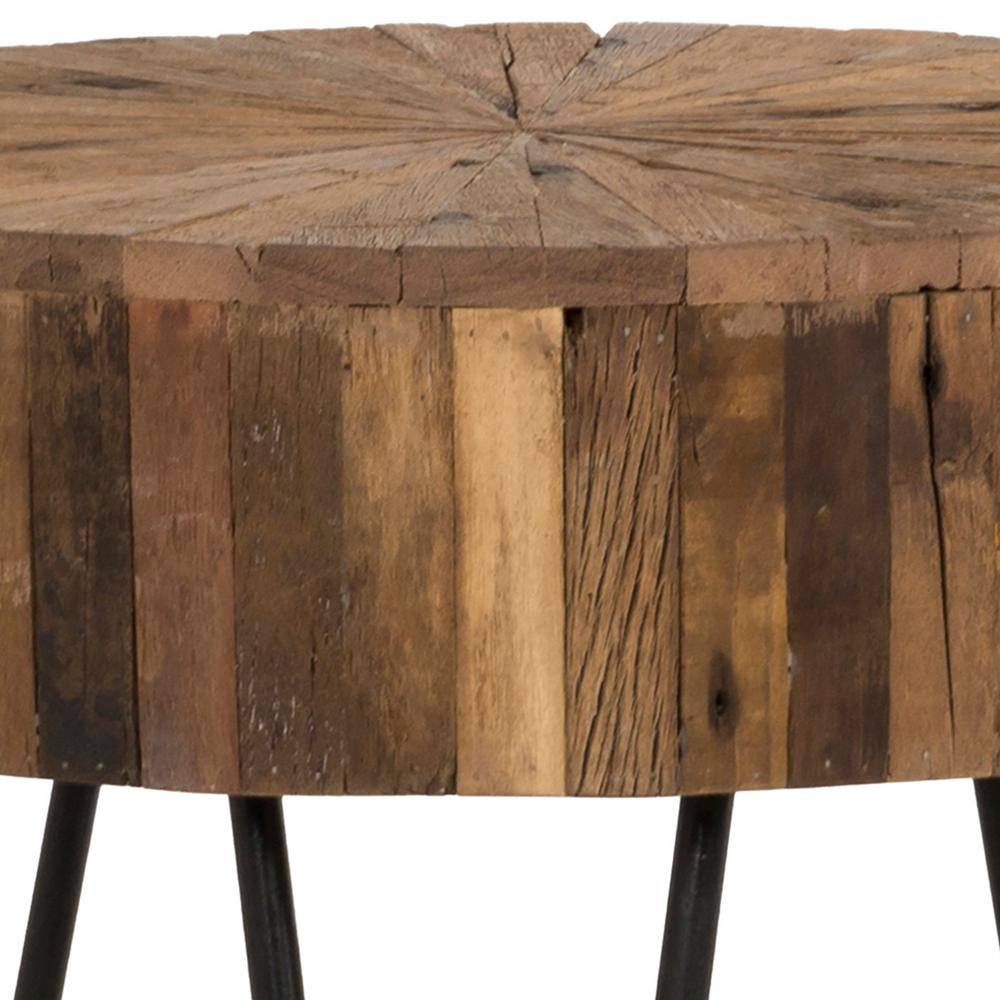 22" Rustic Reclaimed Wood Round End Table with Iron Hairpin Legs
