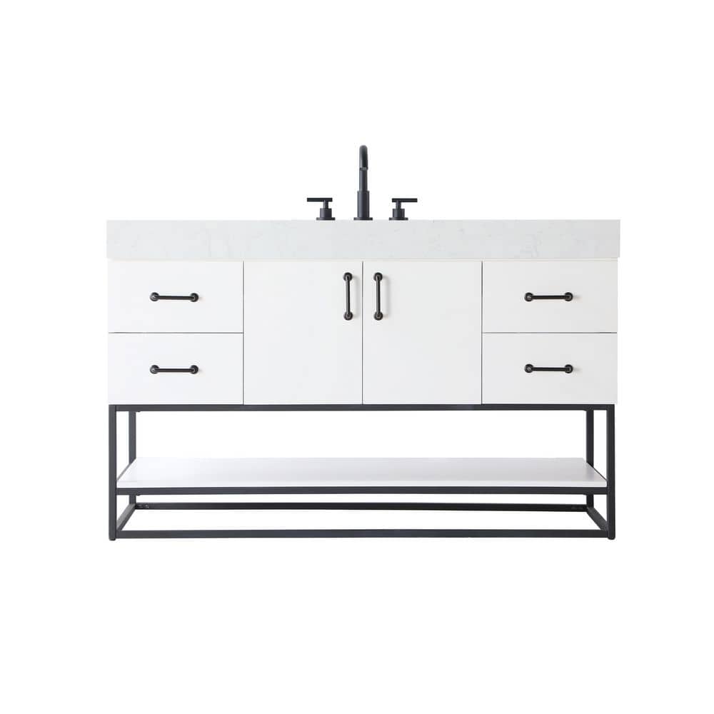 54 in. Single Sink White Bath Vanity with White Engineered Marble Top price history on PriceWatchPro
